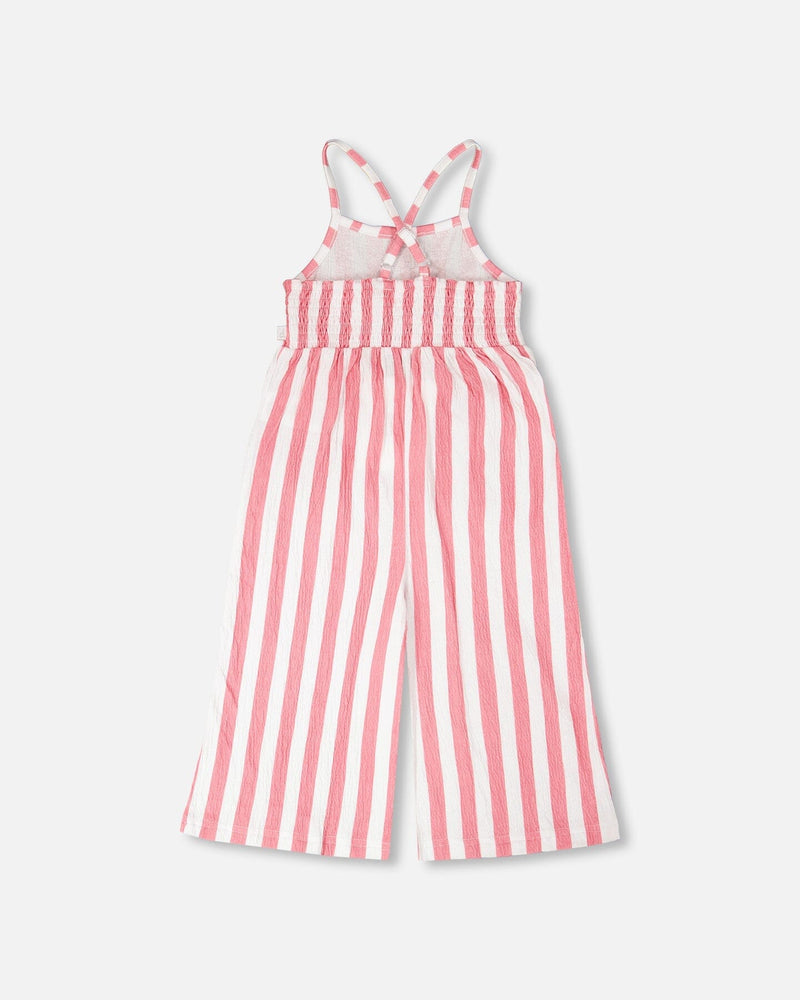 Crinkle Jersey Jumpsuit White And Pink Stripes