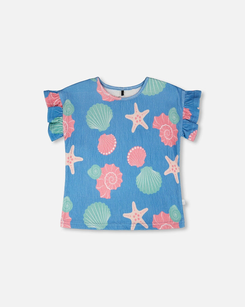 Crinkle Jersey T-Shirt Blue Shell Print