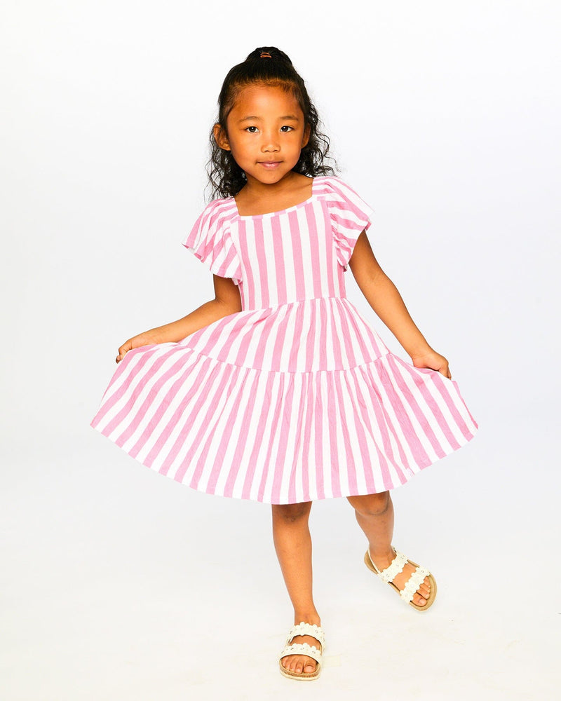Crinkle Jersey Dress White And Pink Stripes