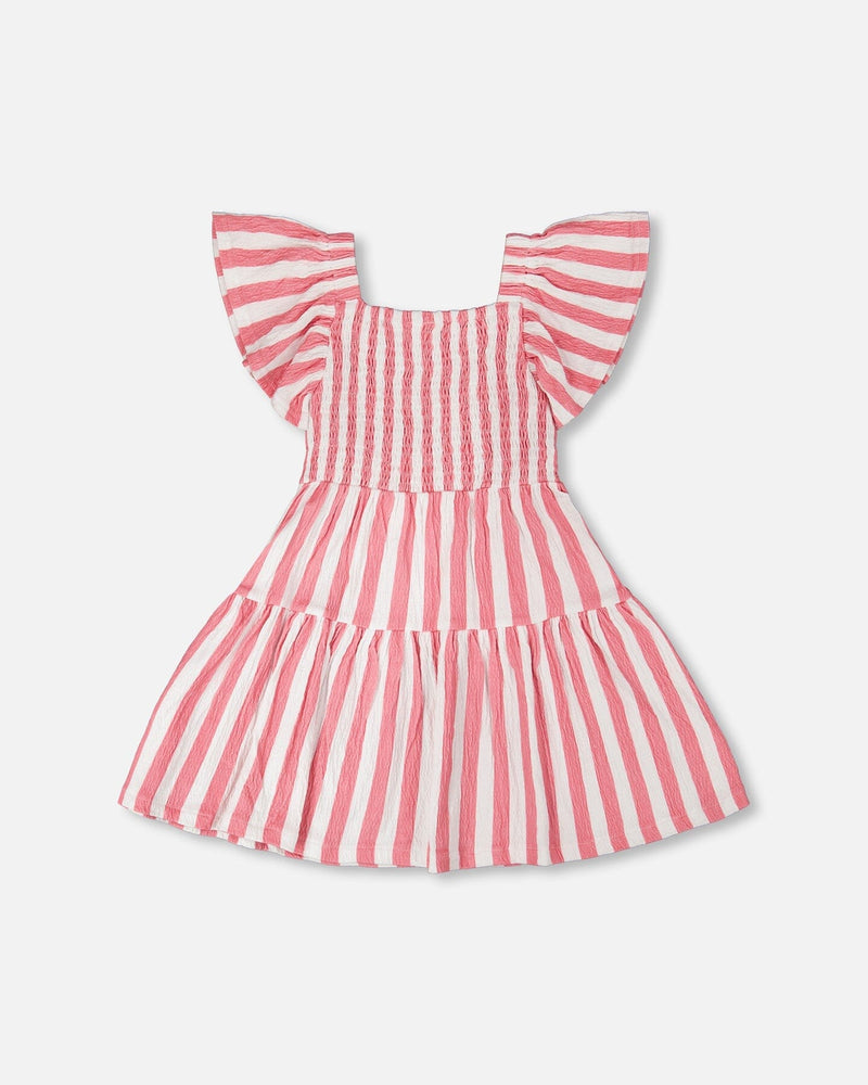 Crinkle Jersey Dress White And Pink Stripes