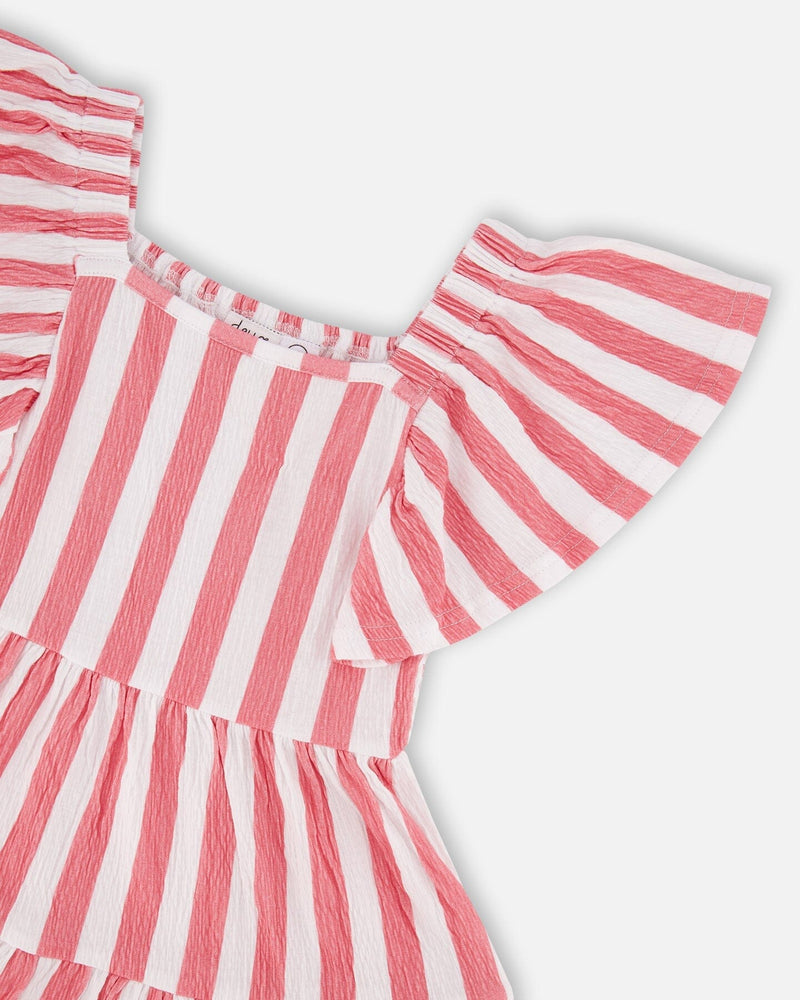 Crinkle Jersey Dress White And Pink Stripes