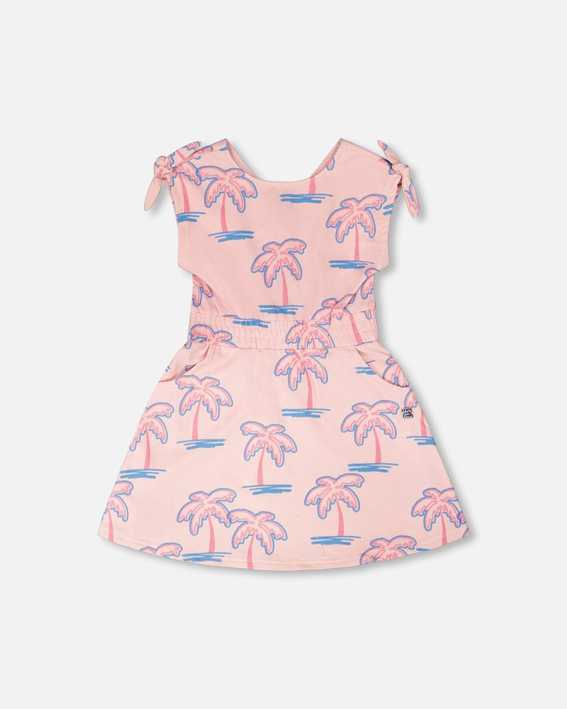 French Terry Dress Light Pink Palm Print