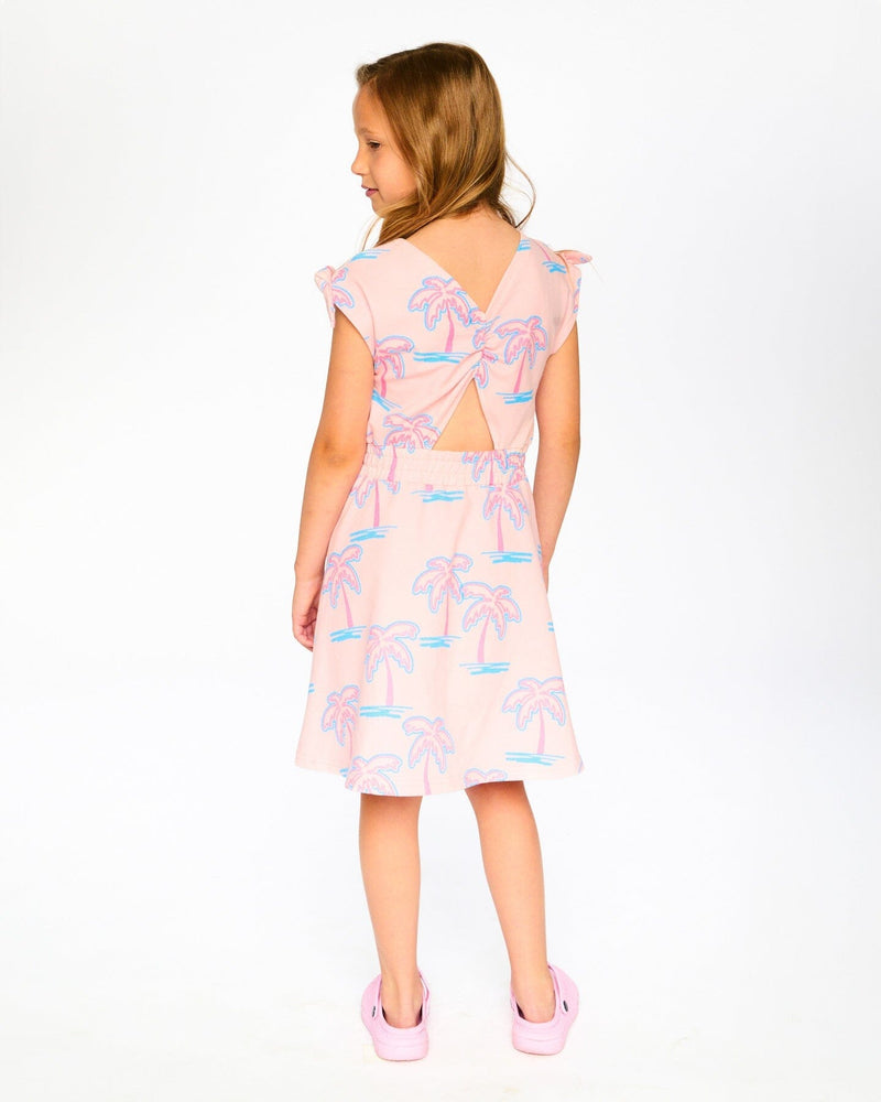 French Terry Dress Light Pink Palm Print