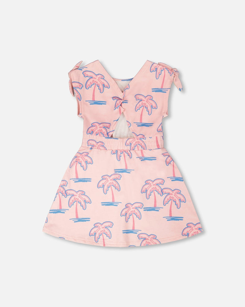 French Terry Dress Light Pink Palm Print
