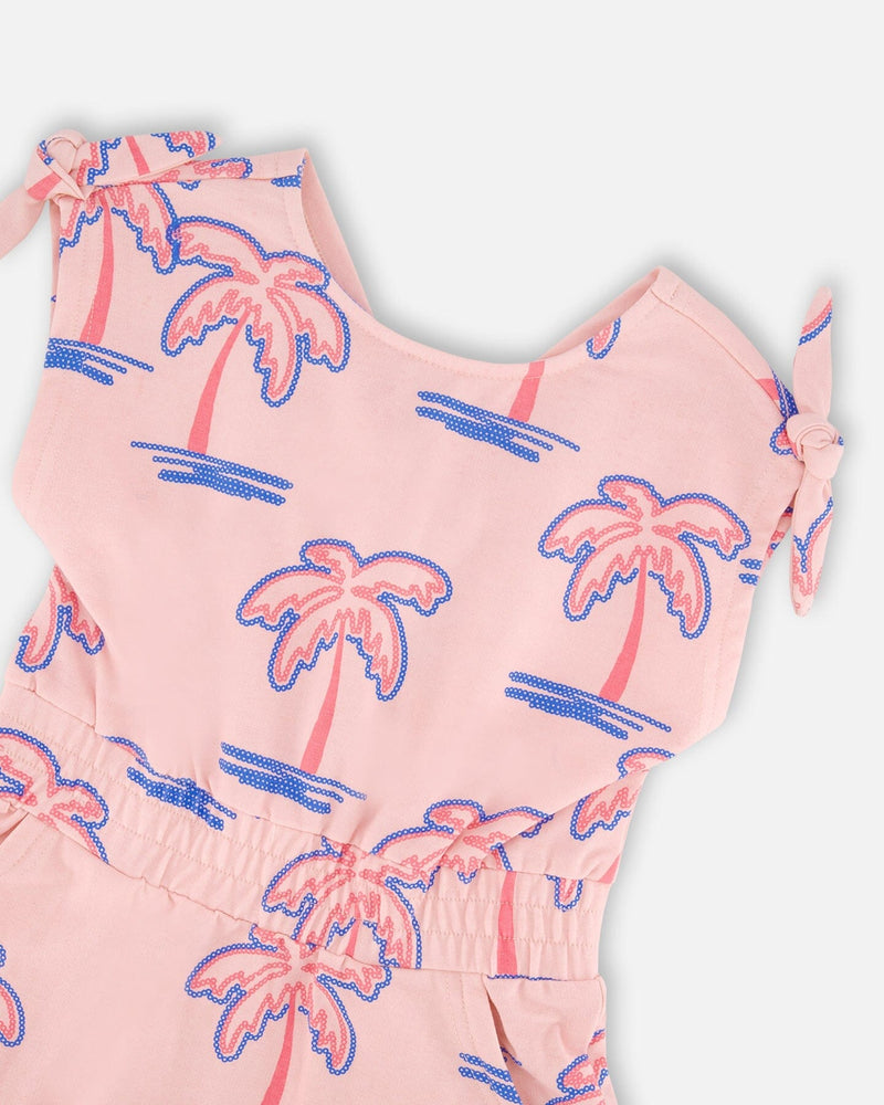 French Terry Dress Light Pink Palm Print