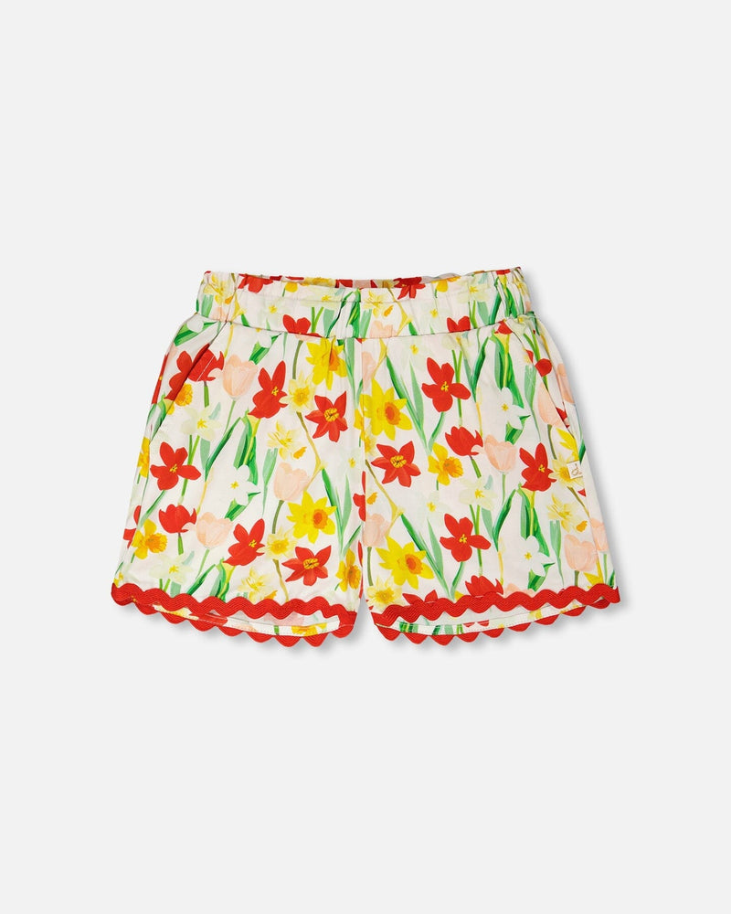 Viscose Shorts White Daffodil Print