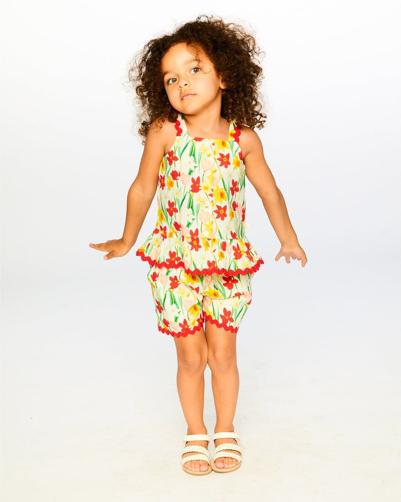 Viscose Shorts White Daffodil Print