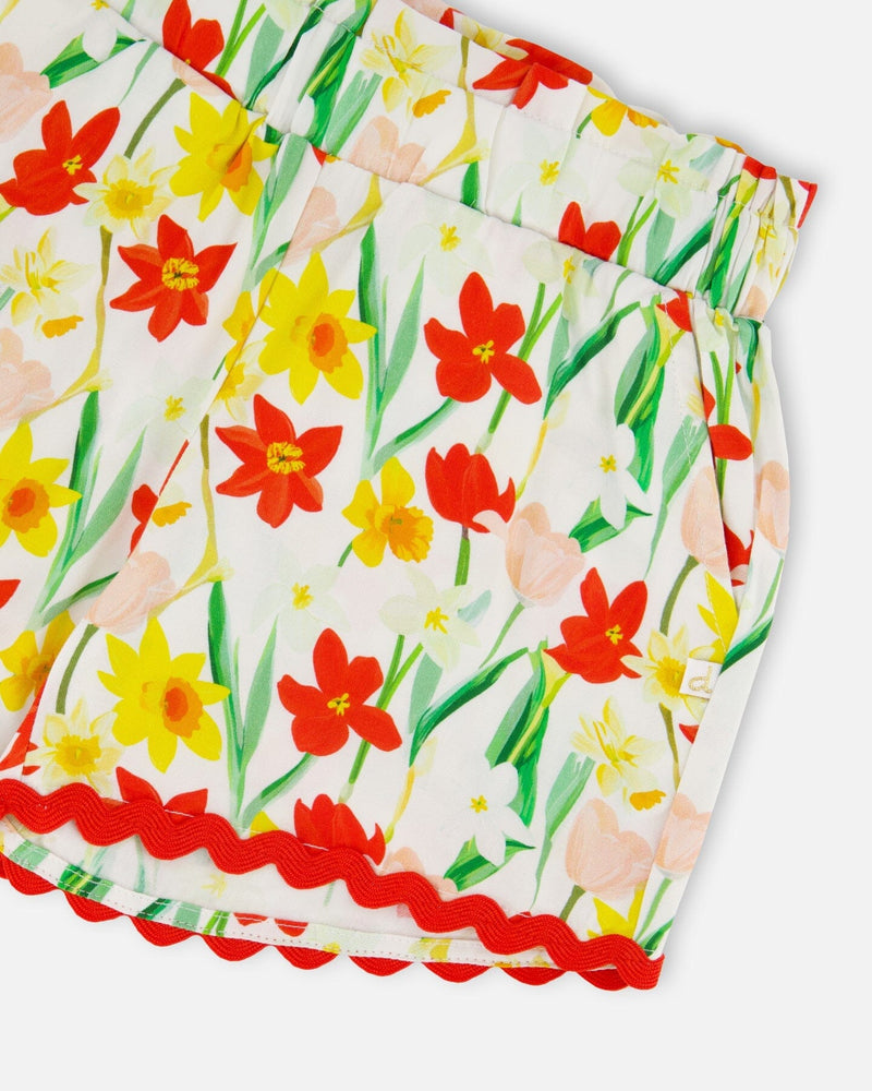 Viscose Shorts White Daffodil Print