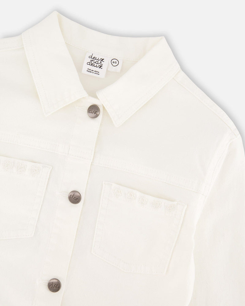White Denim Jacket With Embroidery