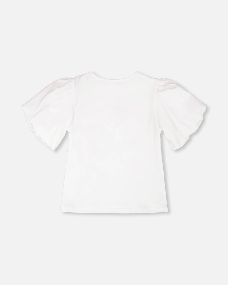 Organic Cotton Jersey Top White With Embroidery