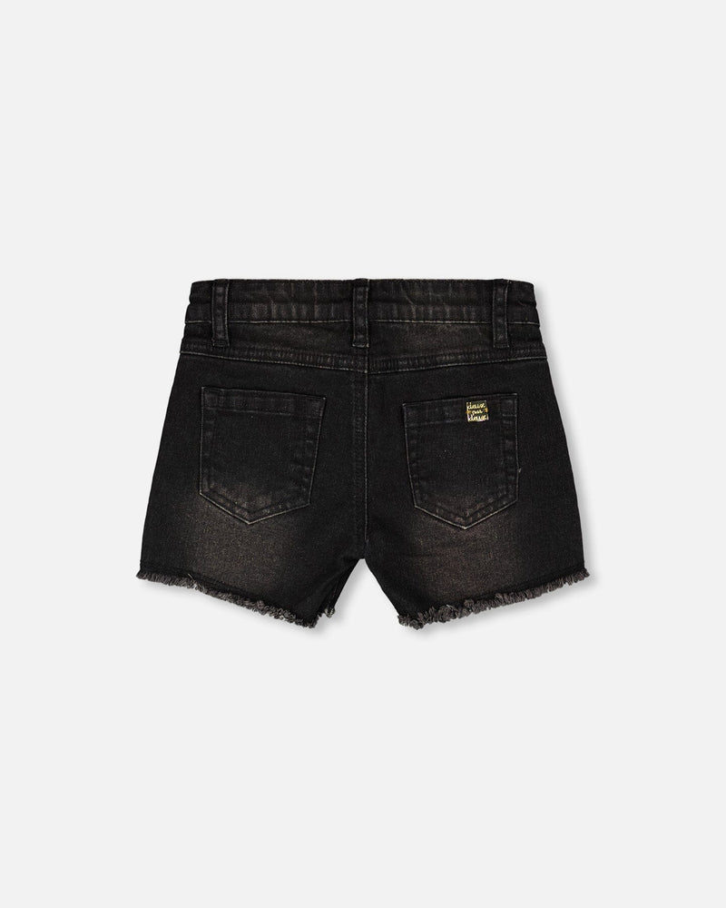 Black Denim Shorts With Embroidery