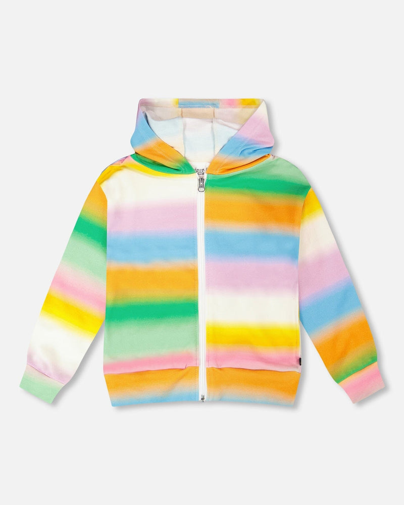 Printed French Terry Zip Front Hoodie Multicolored