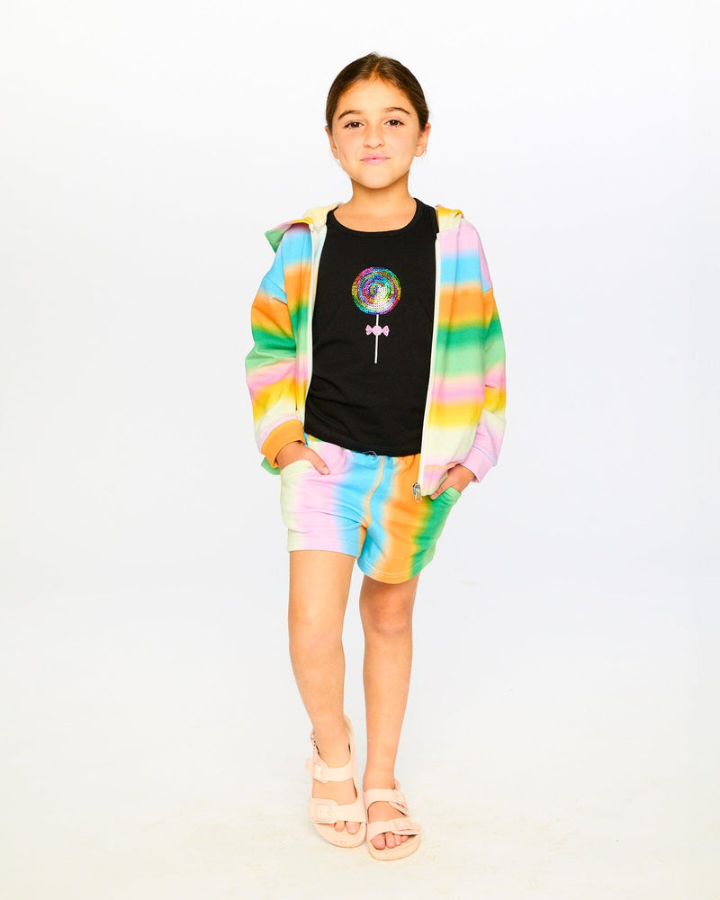 Printed French Terry Zip Front Hoodie Multicolored