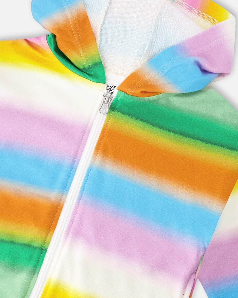 Printed French Terry Zip Front Hoodie Multicolored