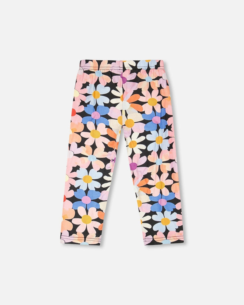 Viscose Leggings Black Printed Flowers