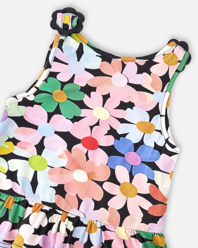 Jersey Tank Top Black Printed Flowers