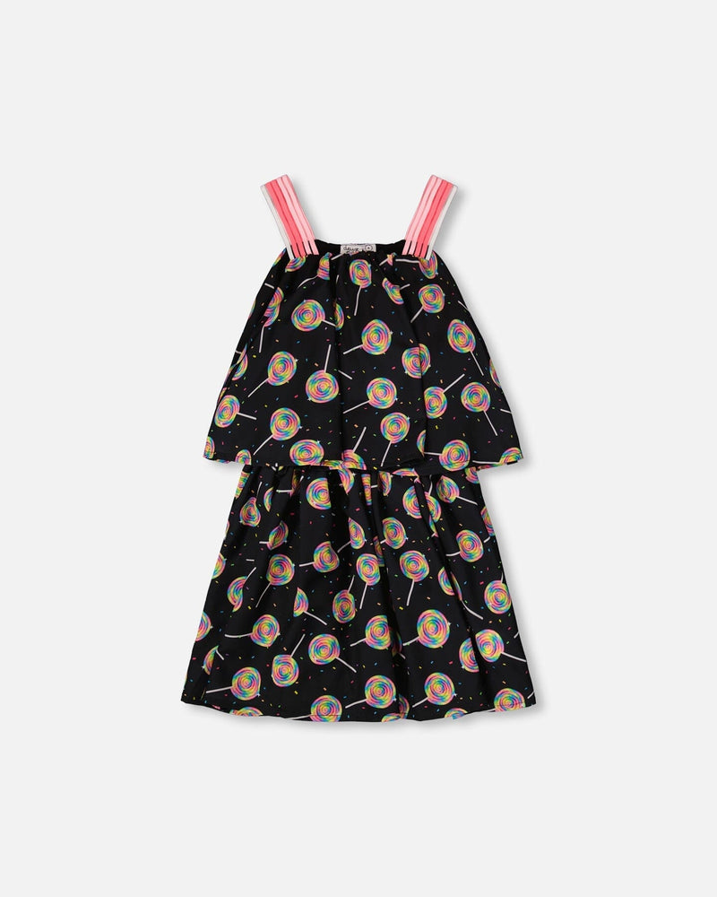 Woven Dress Black Lollipop Print