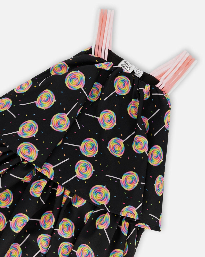 Woven Dress Black Lollipop Print