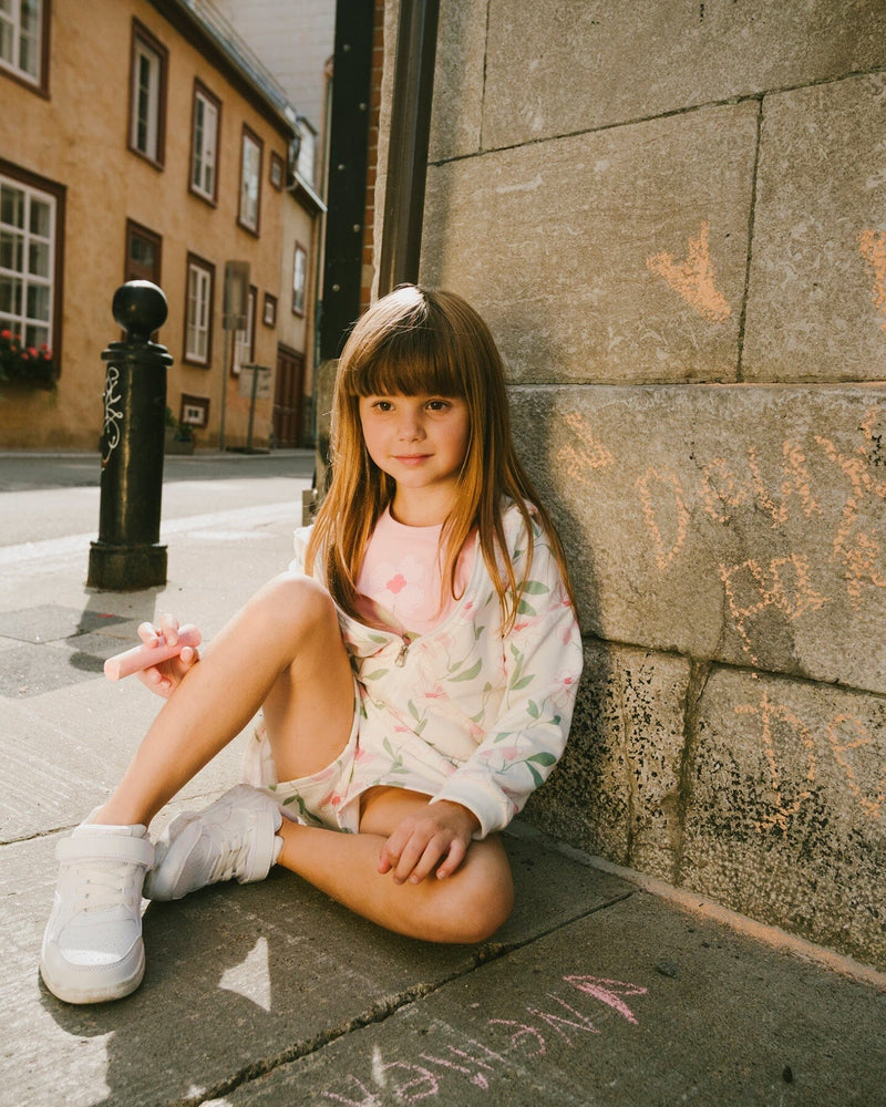 French Terry Shorts Off White Printed Flowers