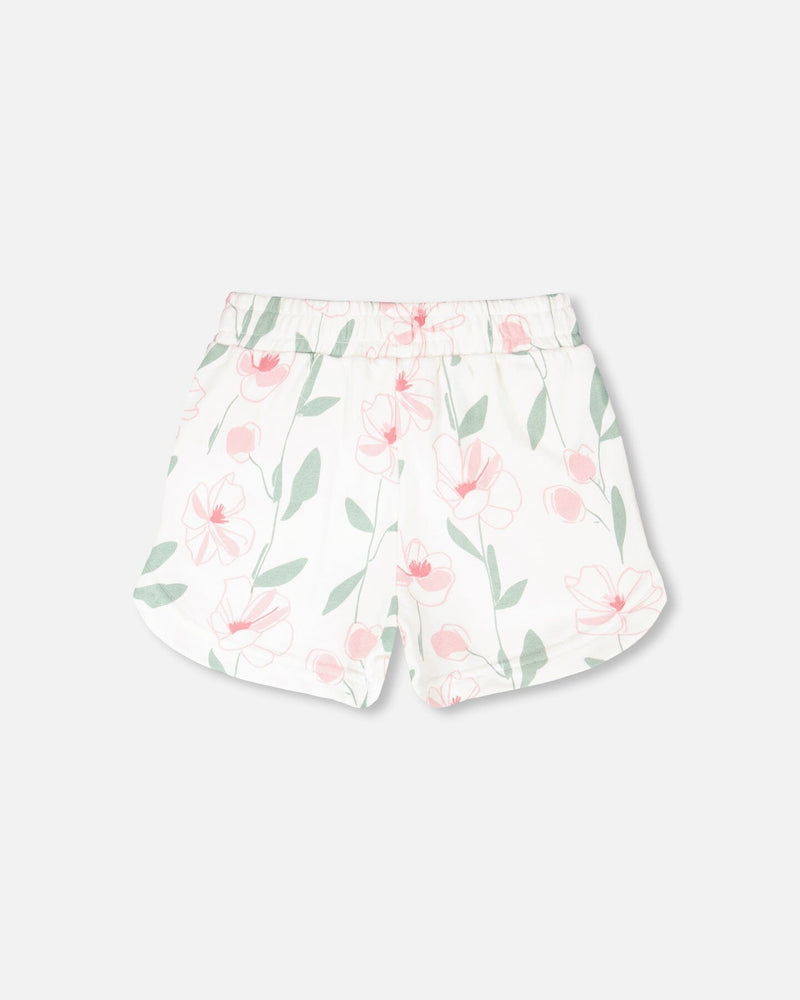 French Terry Shorts Off White Printed Flowers