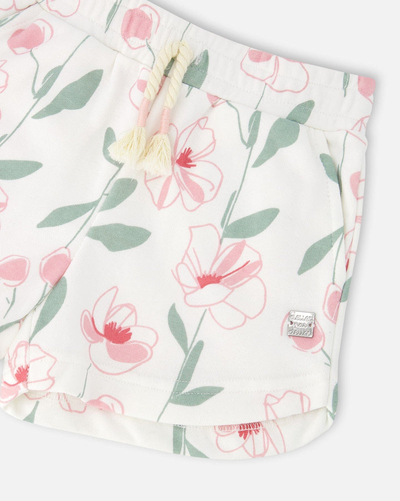 French Terry Shorts Off White Printed Flowers