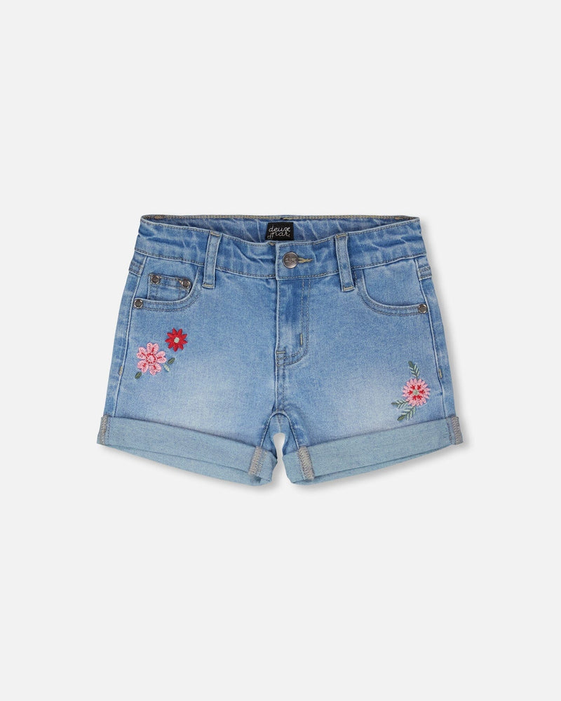 Light Blue Denim Shorts With Embroidery