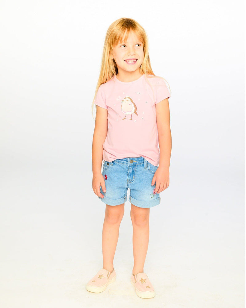 Light Blue Denim Shorts With Embroidery
