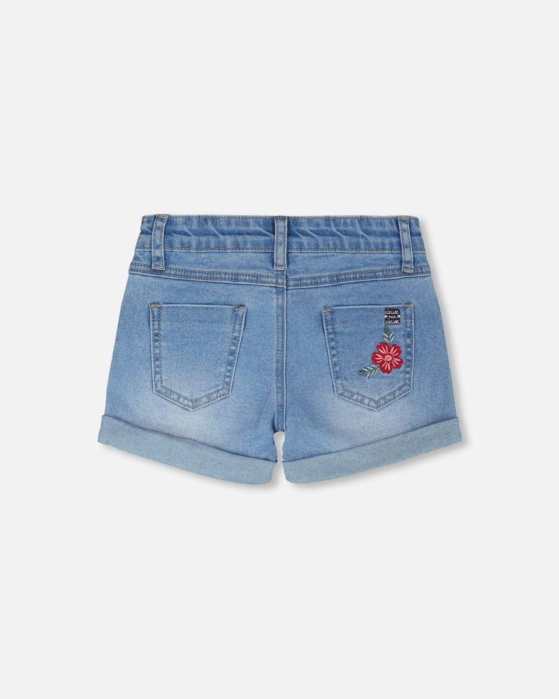 Light Blue Denim Shorts With Embroidery