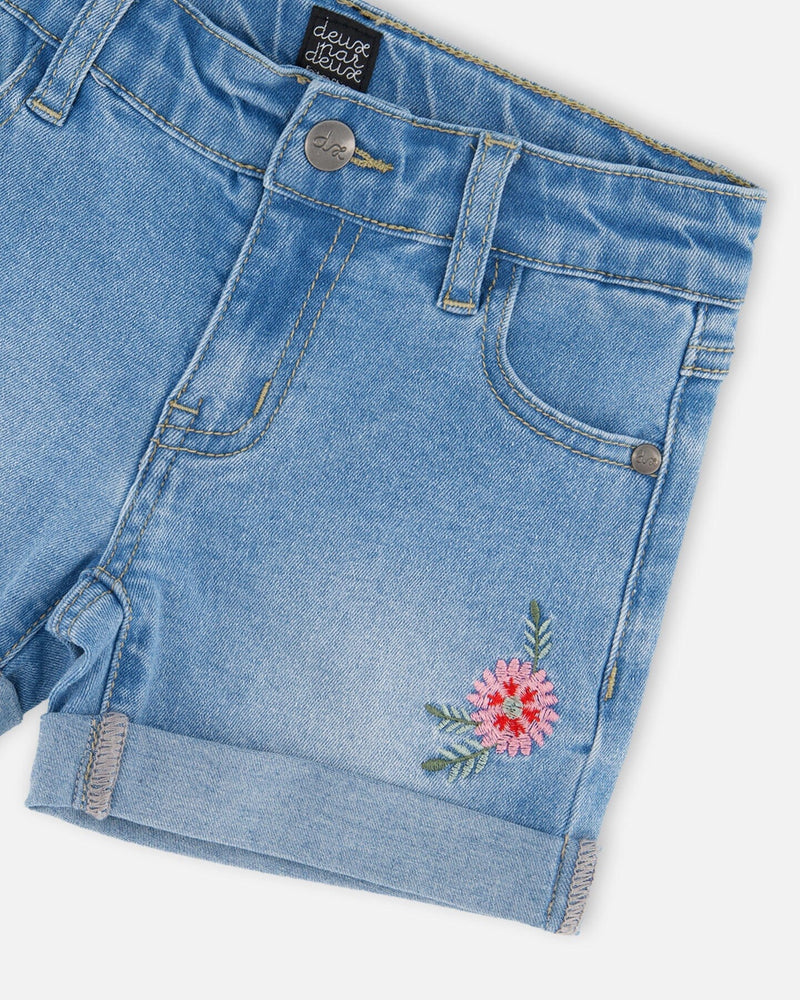 Light Blue Denim Shorts With Embroidery