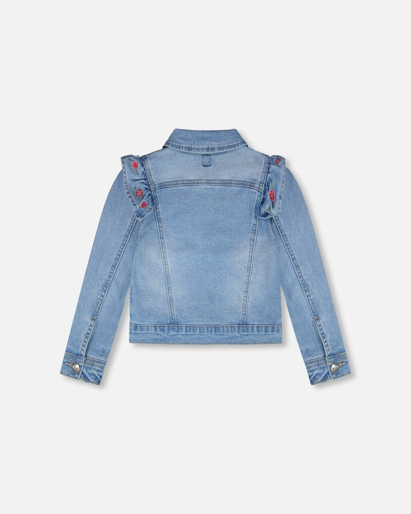 Light Blue Denim Jacket With Embroidery