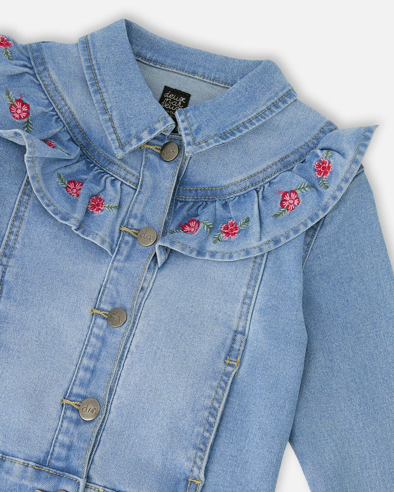 Light Blue Denim Jacket With Embroidery
