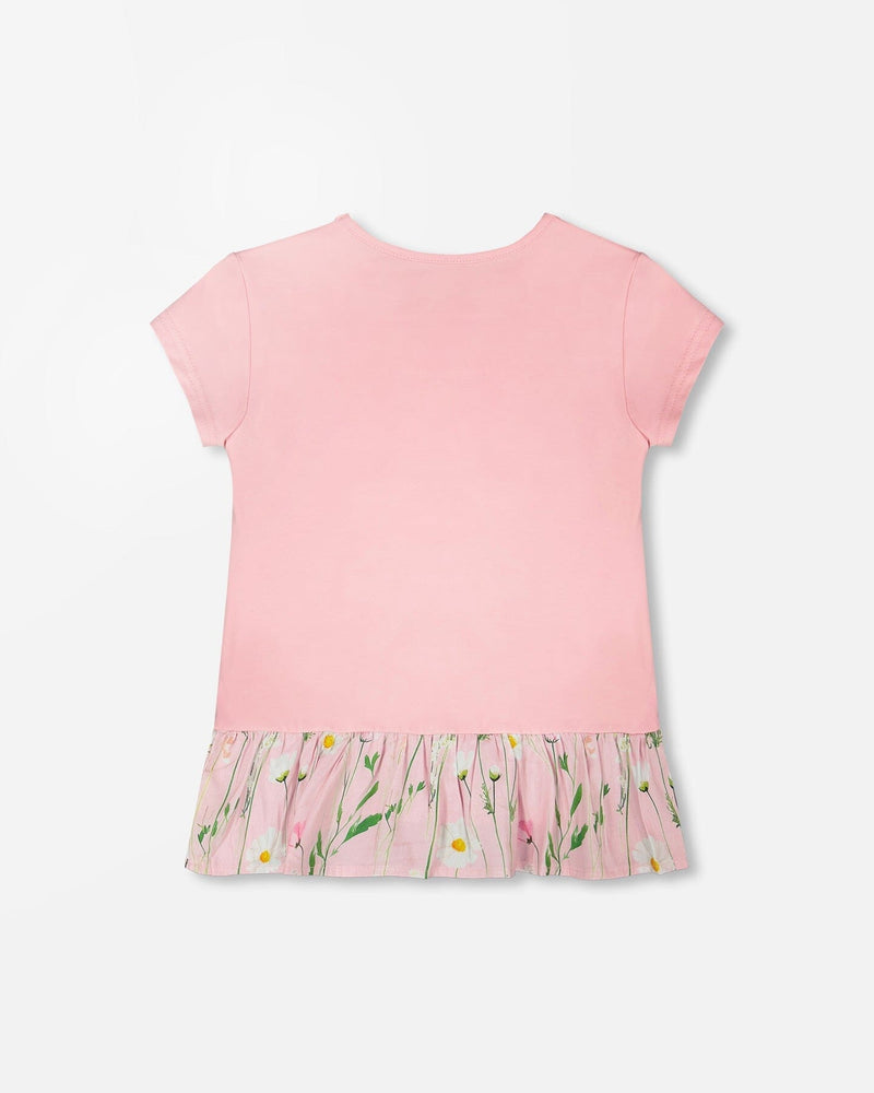 Organic Cotton Bi-Material Tunic With Ruffle Dusty Pink
