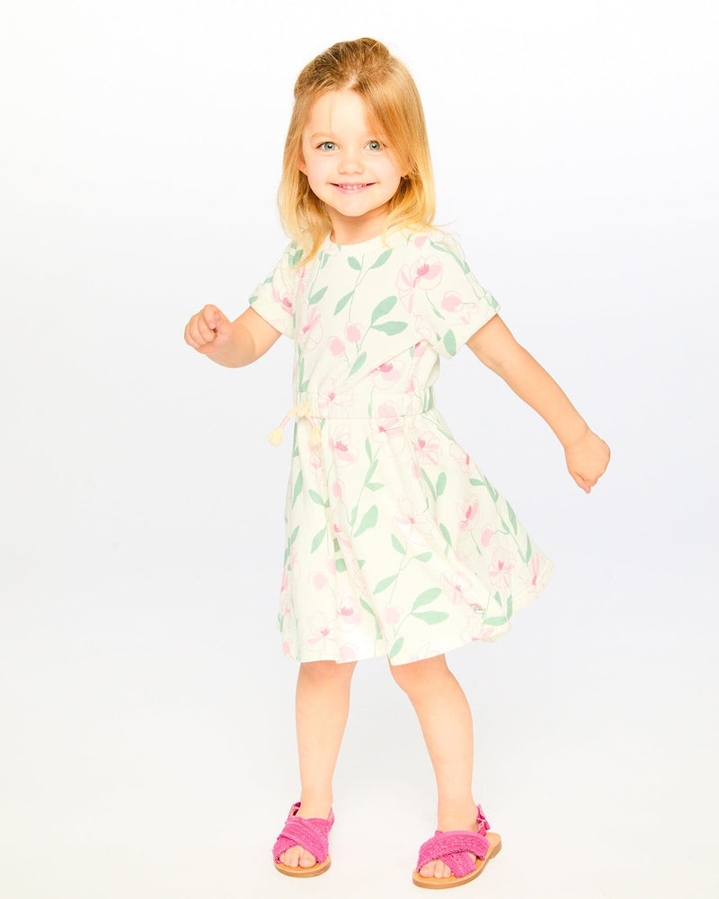French Terry Dress Off White Printed Flowers