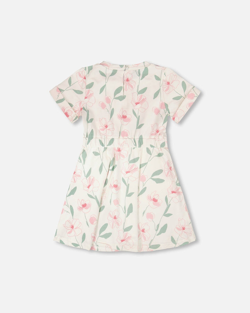 French Terry Dress Off White Printed Flowers