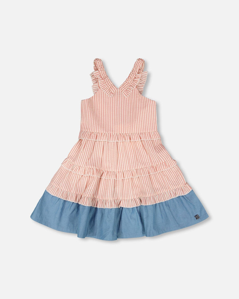 Poplin And Chambray Dress Off White And Pink Stripes