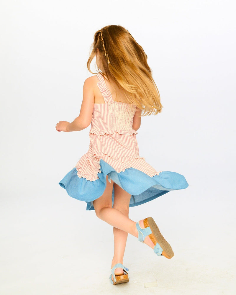 Poplin And Chambray Dress Off White And Pink Stripes