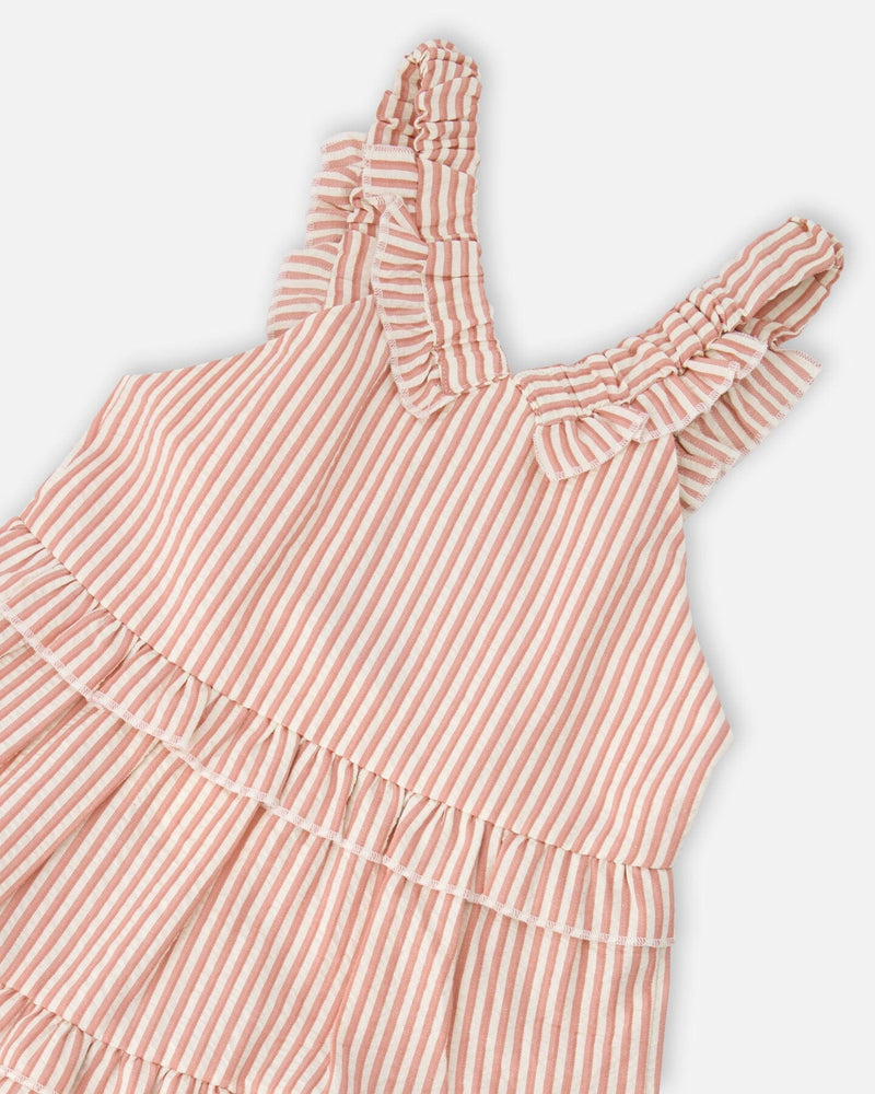Poplin And Chambray Dress Off White And Pink Stripes