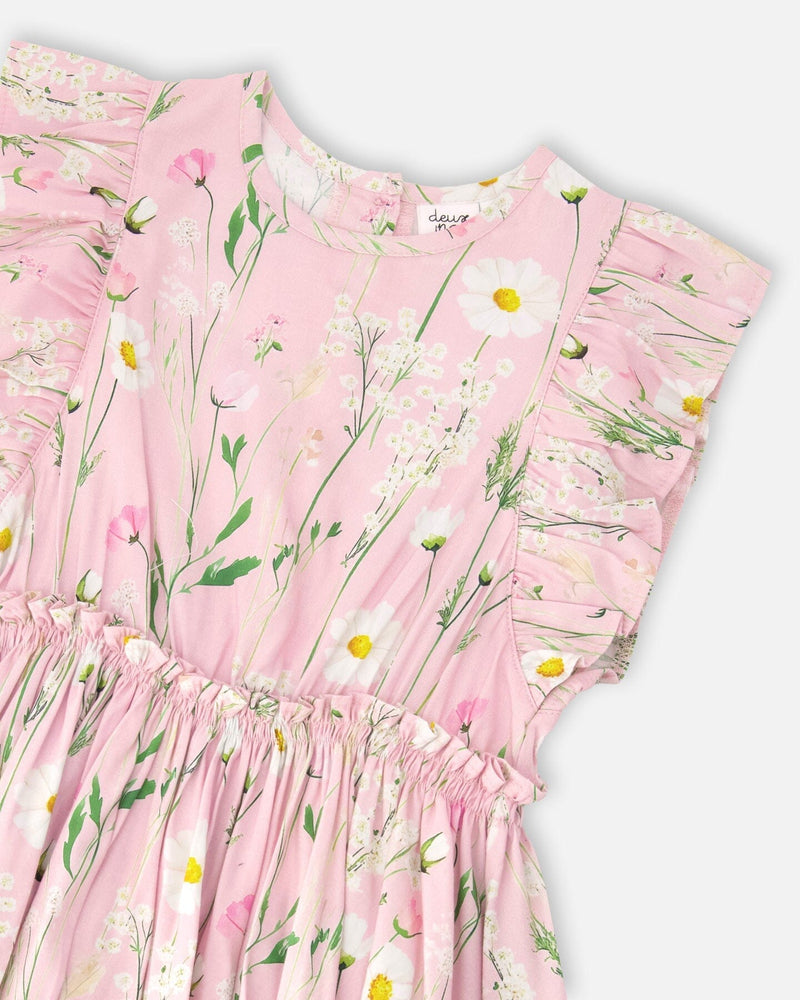 Viscose Dress Pink Printed Flowers
