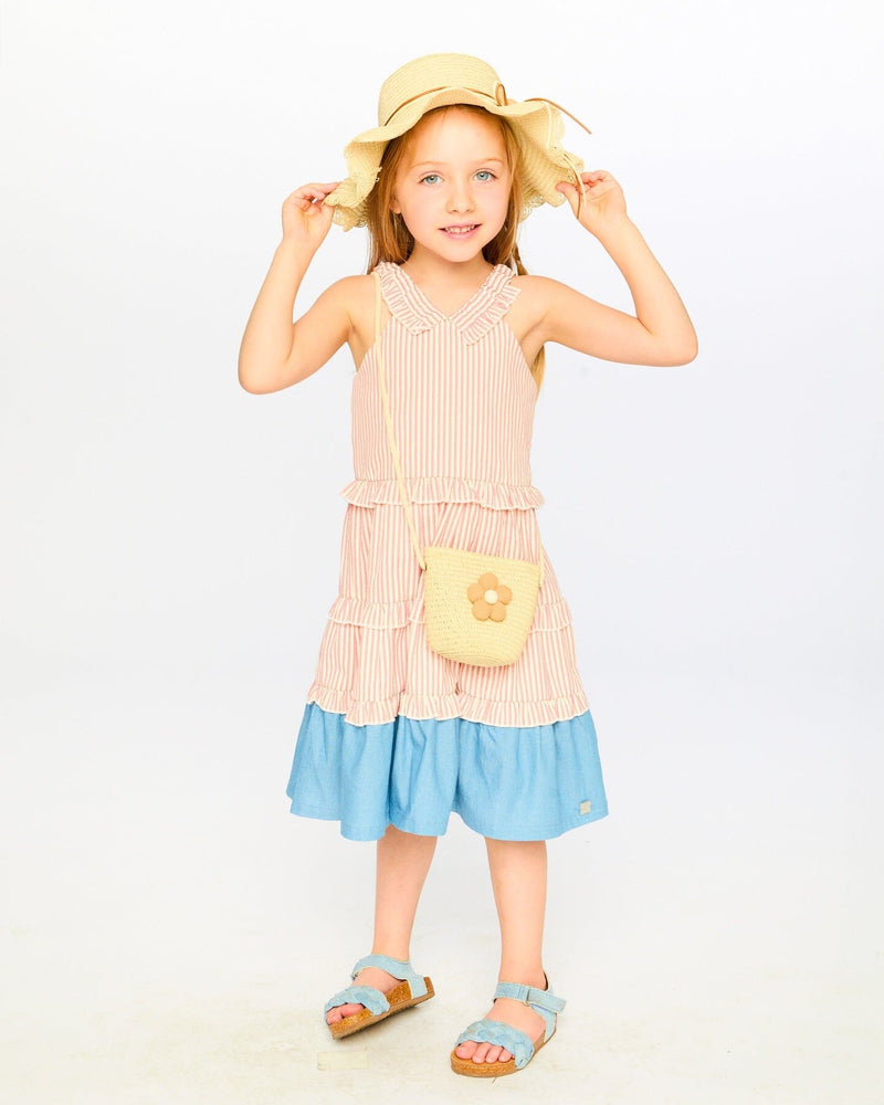 Flower Straw Purse Beige
