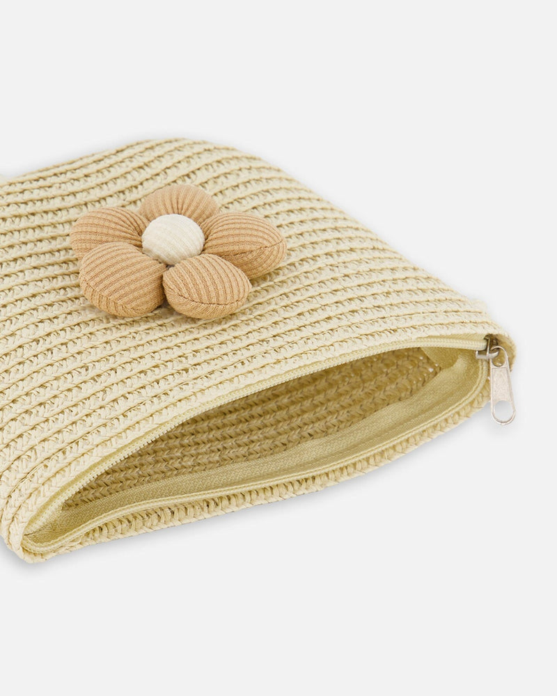Flower Straw Purse Beige