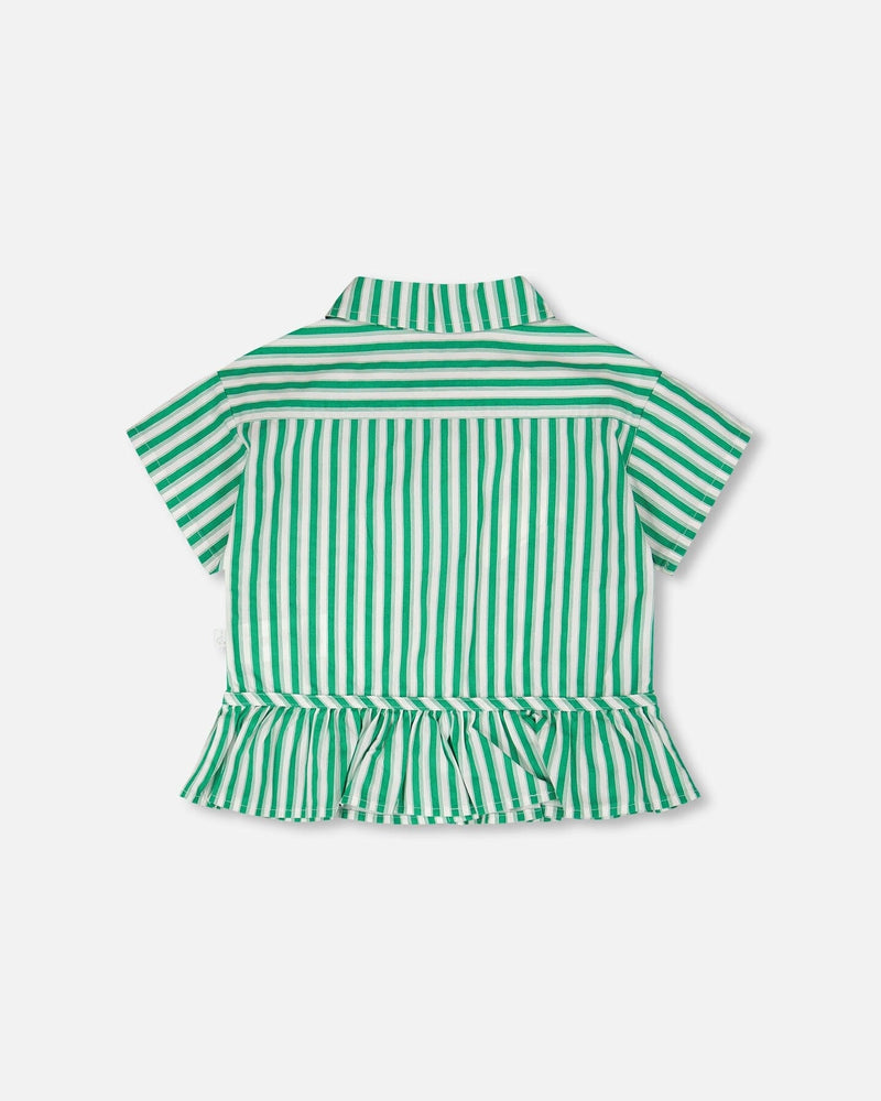 Short Sleeve Striped Button Down Shirt Green