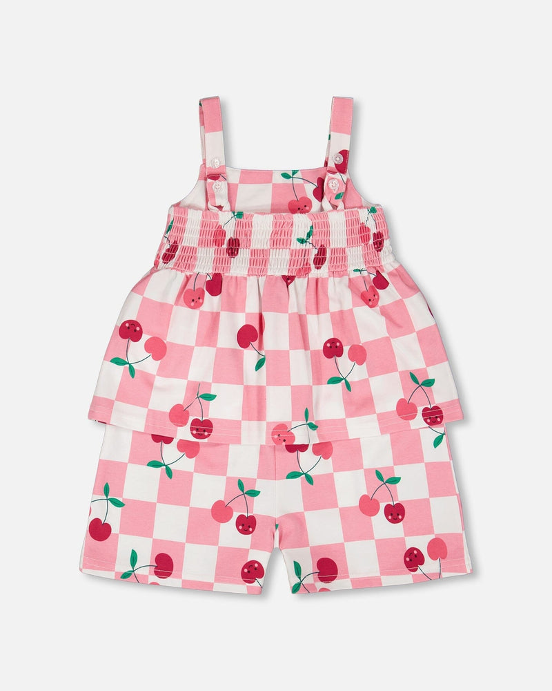 Organic Cotton Jersey Romper Pink Printed Cherries