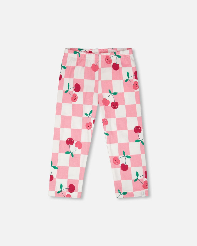 Organic Cotton Jersey Capri Pink Printed Cherries