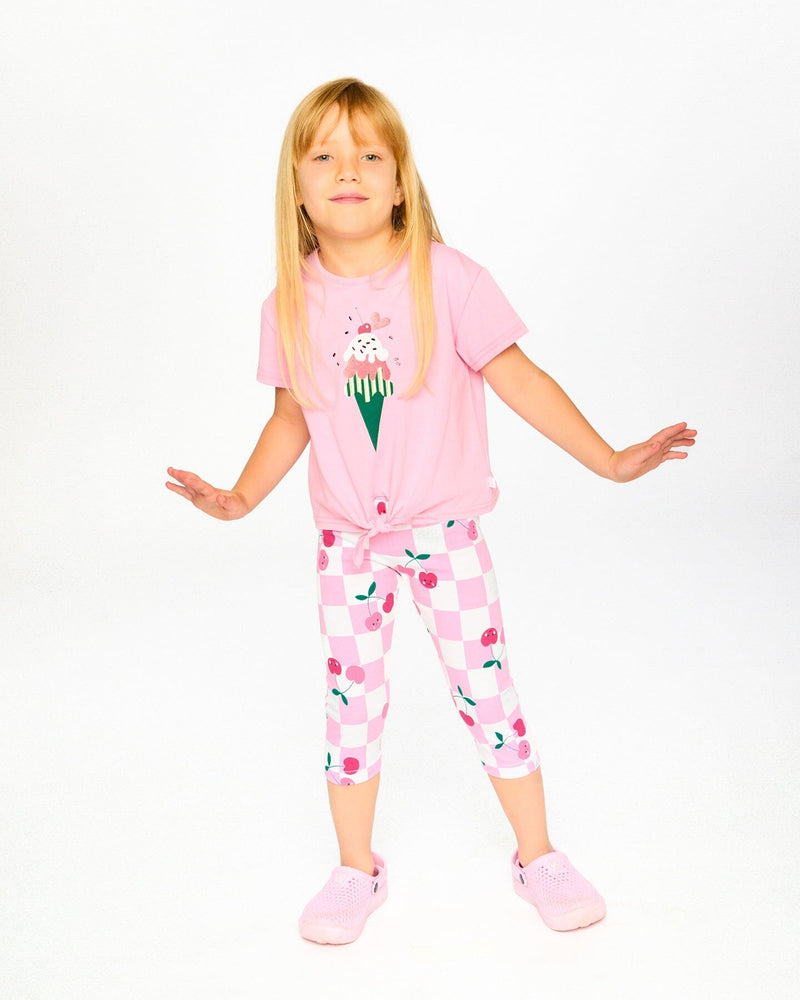 Organic Cotton Jersey Capri Pink Printed Cherries