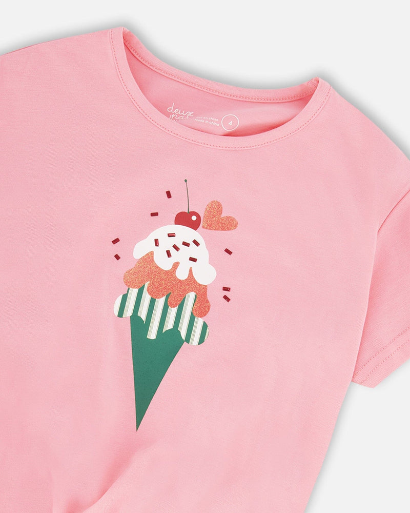 Organic Cotton Jersey T-Shirt With Tie At Waist Pink