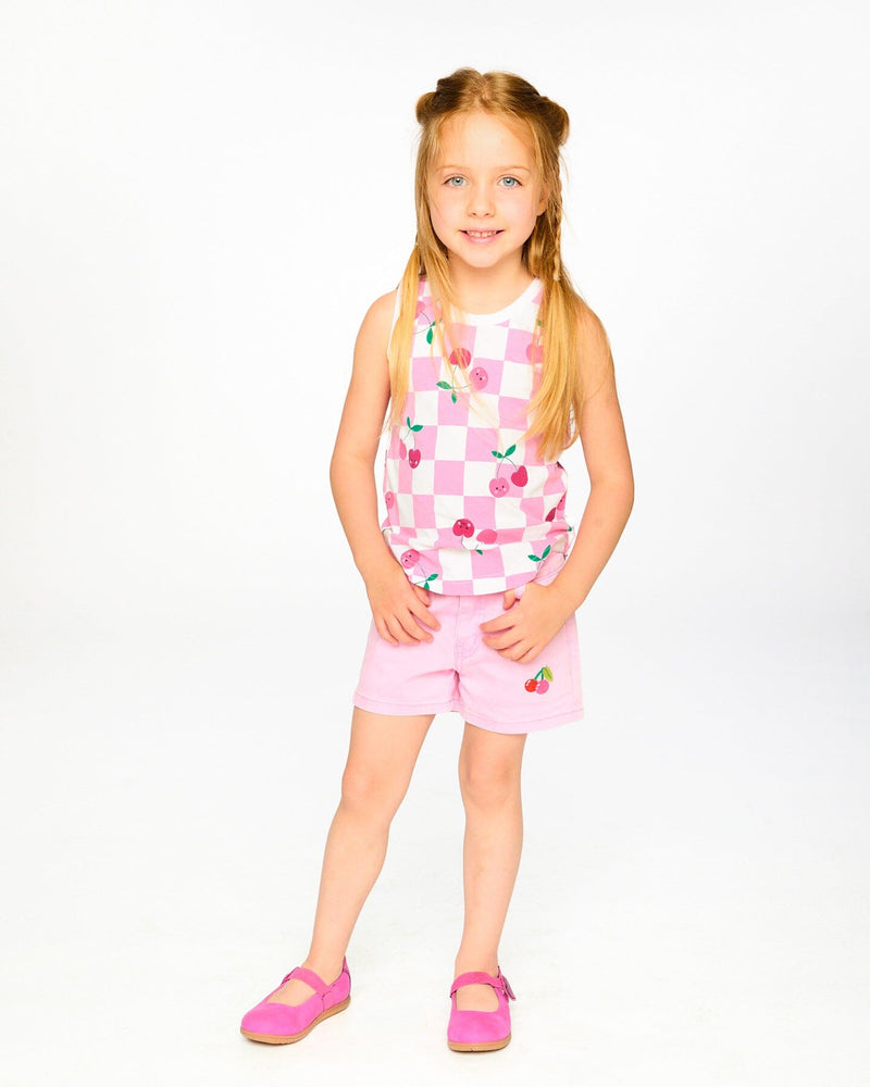 Organic Cotton Jersey Tank Top Pink Printed Cherries