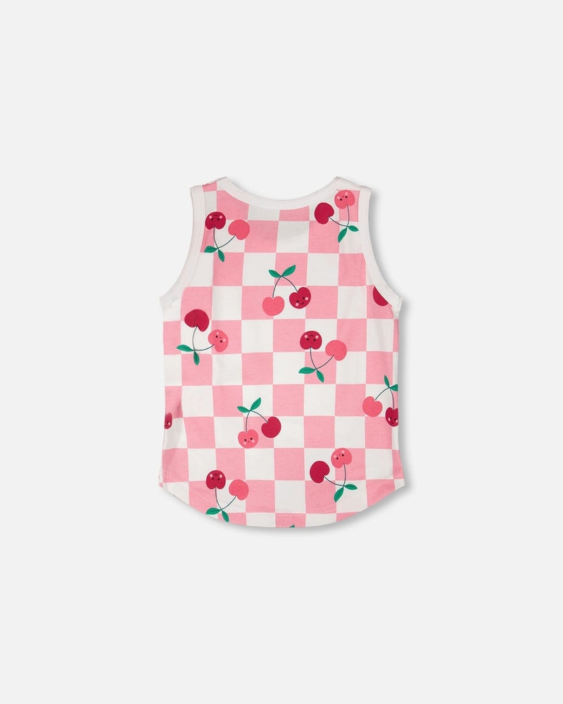 Organic Cotton Jersey Tank Top Pink Printed Cherries