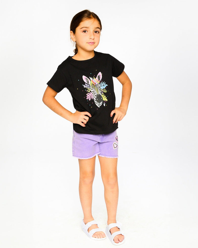 Mauve Denim Shorts With Embroidery