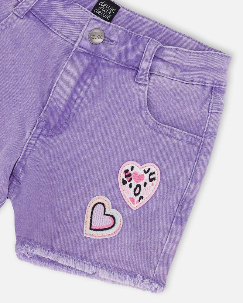 Mauve Denim Shorts With Embroidery