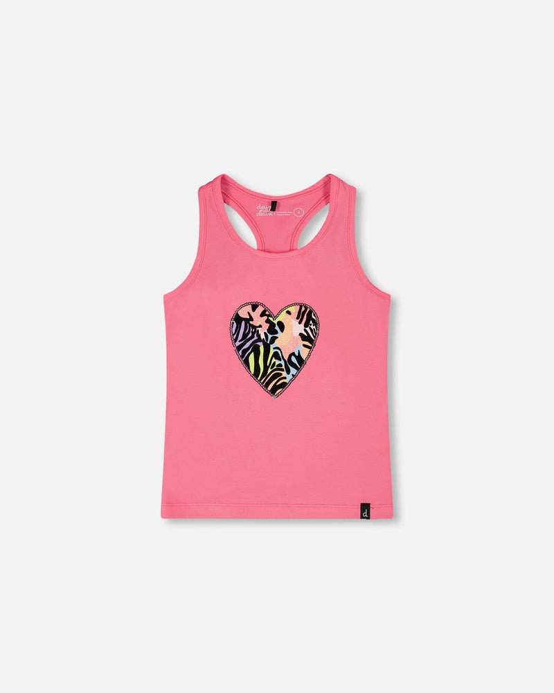 Organic Cotton Jersey Tank Top Pink With Screen Print